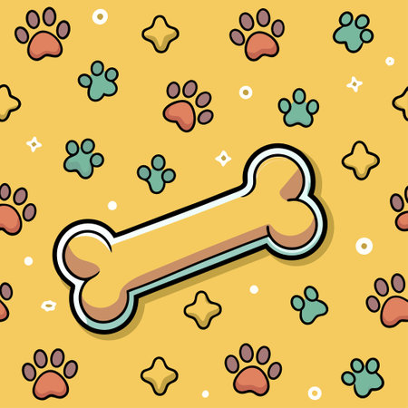 Seamless Pattern of Doodle Dog Paw Prints and Bone Vectorsのイラスト素材