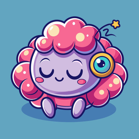Sleepy Cartoon Brain Character in a Peaceful Slumberのイラスト素材