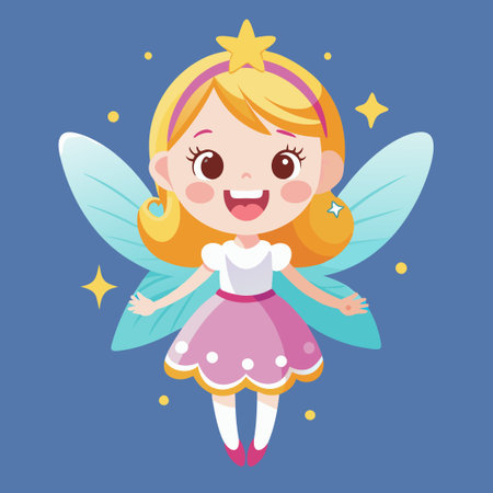 Adorable Cartoon Character of a Tooth Fairy Girl with Floral Decorのイラスト素材