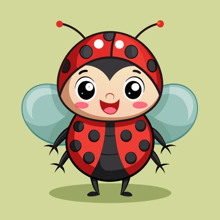 Adorable Cartoon Ladybug Vector Illustration with Six Leggy Legsのイラスト素材