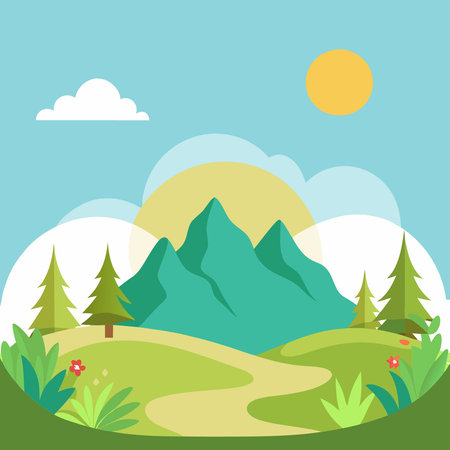 Serene Flat Nature Landscape with Ample Space for Text or Designのイラスト素材
