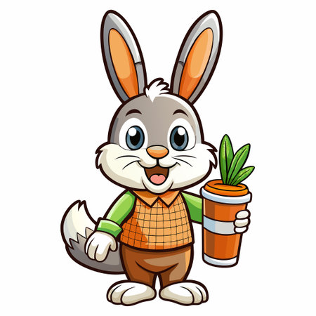 Adorable Cartoon Rabbit Enjoying a Carrot in Coffee Cup Delightのイラスト素材