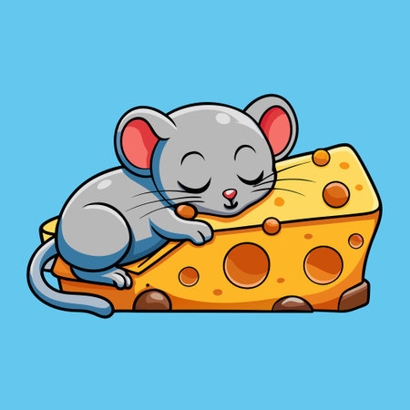 Adorable Mouse Slumbering Peacefully Atop a Scrumptious Cheese Morselのイラスト素材