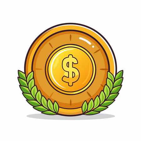 Cartoon Vector Illustration of a Gold Coin with Money Bank Iconのイラスト素材