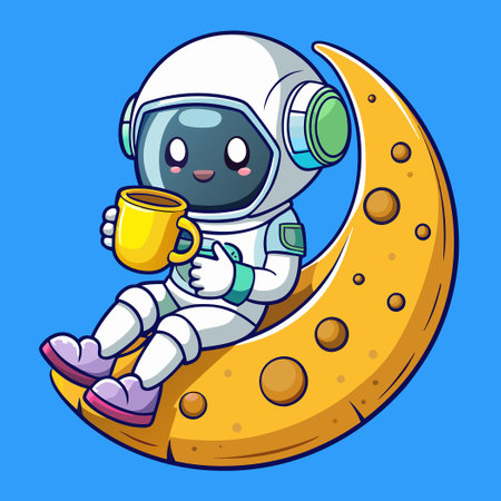 Adorable Astronaut Sipping Coffee Amidst Lunar Tranquilityのイラスト素材
