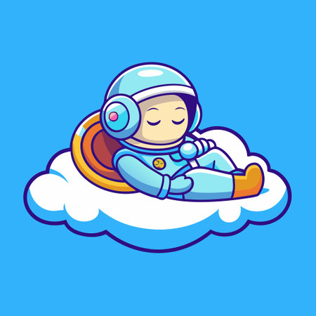Adorable Astronaut Snoozing Peacefully on a Cosmic Cloudのイラスト素材