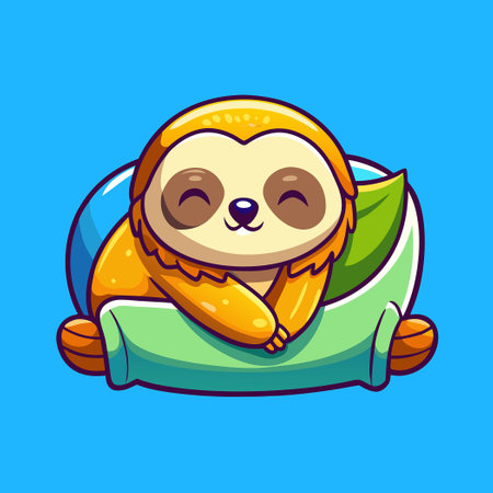 Adorable Sloth Snoozing ZZZs on a Soft Pillow Cartoon Vectorのイラスト素材