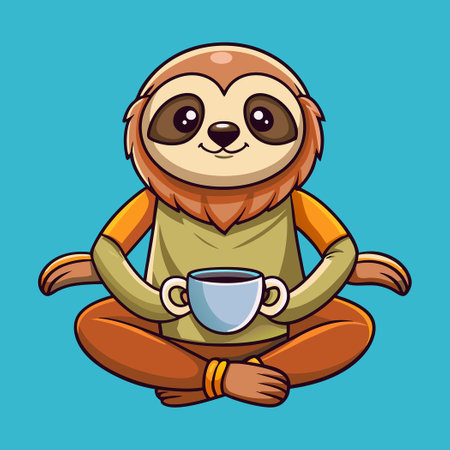 Adorable Sloth Enjoying Yoga with a Warm Cup of Coffee in Handのイラスト素材