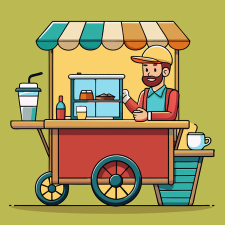 Freelancer Male Working on Laptop with Coffee in a Casual Cartoon Styleのイラスト素材