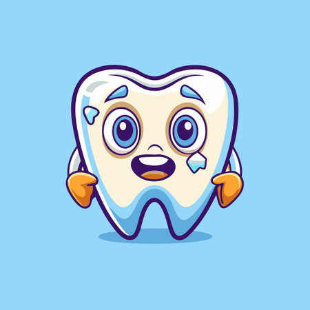 Adorable Cartoon Tooth with Heartfelt Smile and Chipped Front Toothのイラスト素材