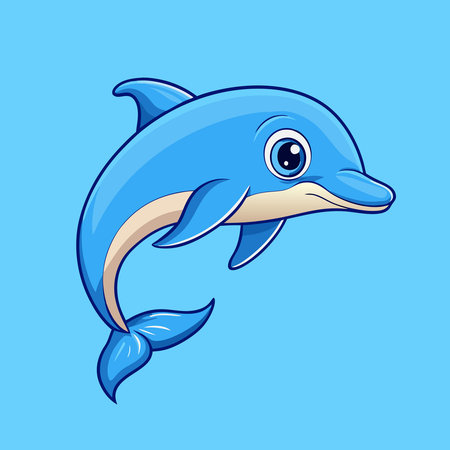 Adorable Cartoon Dolphin Swimming Gracefully in Ocean Waterのイラスト素材