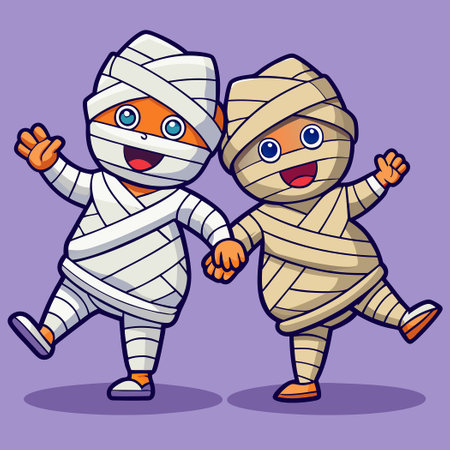 Animated Illustration of a Cute Mummy Couple Dancingのイラスト素材
