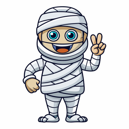 Cute Mummy Ghost Character with Peace Sign Gestureのイラスト素材