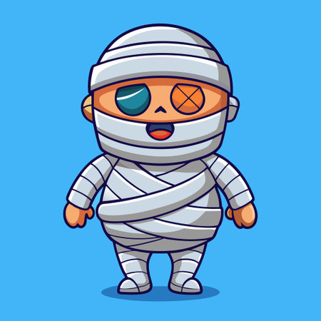 Adorable Mummy Dressed in Pajamas, Sleeping Soundly in Cartoon Vector Illustrationのイラスト素材
