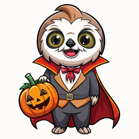 Halloween Delight: Cute Sloth Dracula with His Pumpkin Treatのイラスト素材