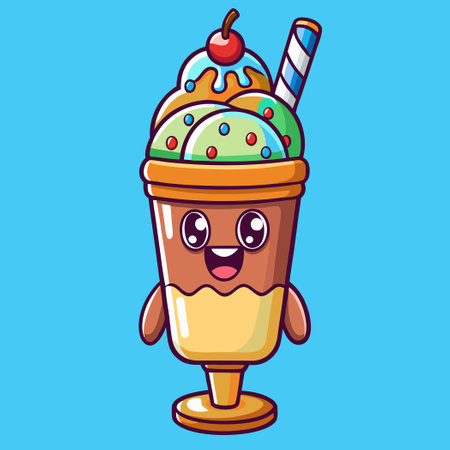 Cartoon Vector Illustration of a Delightful Ice Cream Treat with a Sweet and Refreshing Twistのイラスト素材