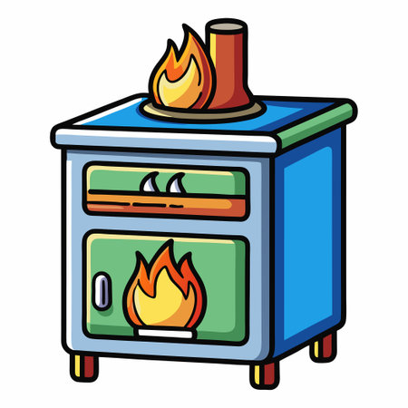 Cartoon Vector Graphic of a Stove with Flames Blazing Highのイラスト素材