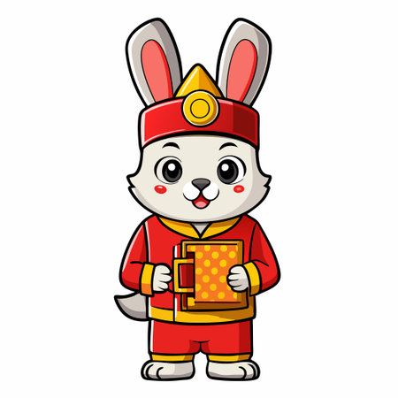 Adorable Chinese Rabbit in Festive Red Angpao Cartoon Vector Illustrationのイラスト素材