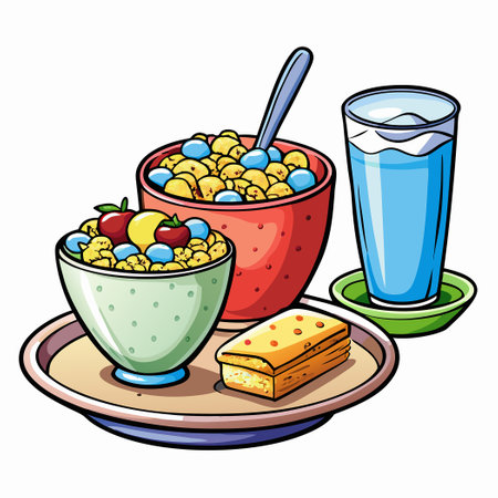 Nourishing Breakfast Featuring Cereal and Milk Isolated on White Backgroundのイラスト素材