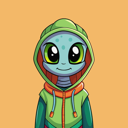 Adorable Alien Buddy Sporting a Cozy Hoodie Jacket Cartoon Vector Graphic