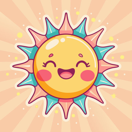 Pastel Rays of Joyful Sun Radiate Smiles and Positive Vibesのイラスト素材