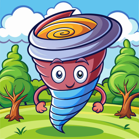 Whimsical Wind Twister Cartoon Vector Illustration with Kawaii Elementsのイラスト素材