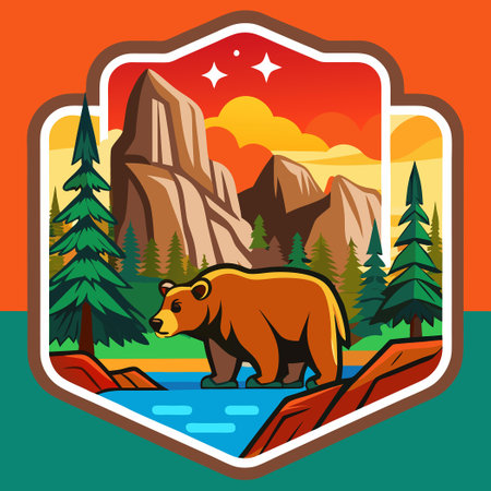 Majestic Bear Striding Through the Vibrant Landscape of Yosemite National Parkのイラスト素材