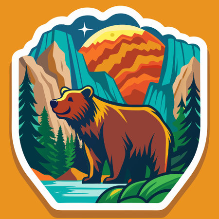 Captivating Colorful Yosemite National Park Grizzly Bear Sticker Designのイラスト素材