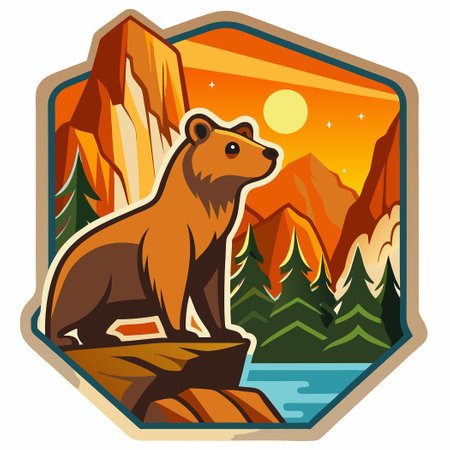 Vibrant Bear Decal Showcases the Majestic Beauty of Yosemite National Parkのイラスト素材