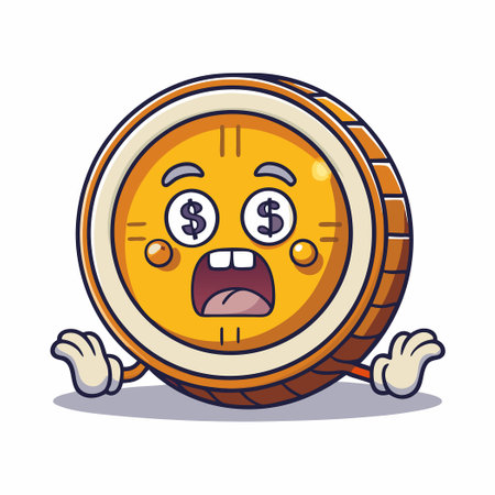 Cryptocurrency Crash Panic: Cartoon Vector Icon Depicting Cryptocurrency Coin Falling Downのイラスト素材