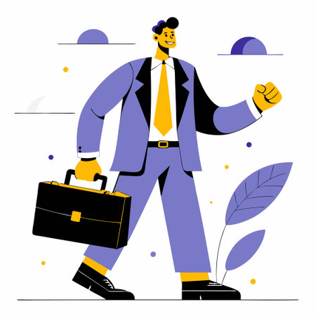 Delighted Businessman with Briefcase Radiating Success and Confidenceのイラスト素材