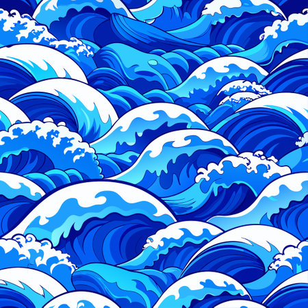 Seamless Blue Ocean Wave Background Pattern with Repeating Tilesのイラスト素材