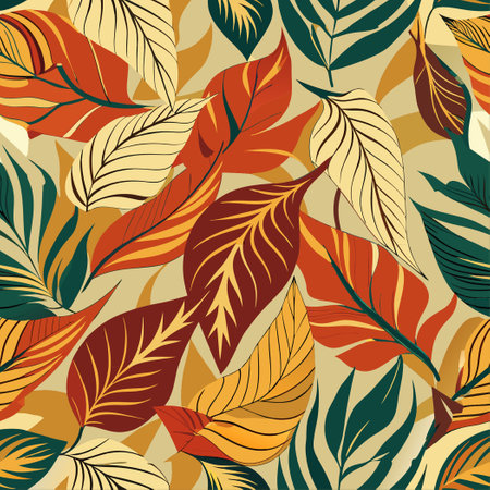 Seamless Fabric Texture Abstract Leaves Horizontal Repeat Patternのイラスト素材