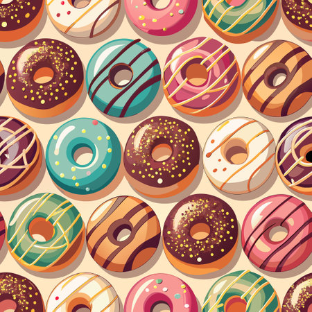 Scrumptious Donut Vector Seamless Pattern Background with Pink Frostingのイラスト素材