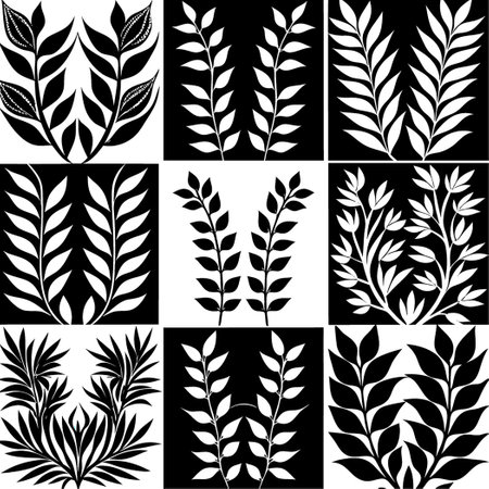 Set of Nine Abstract Plant Patterns for a Seamless Vertical Designのイラスト素材