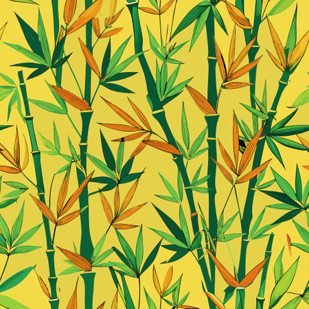 Seamless Pattern of Graceful Bamboo Branches against a Natural Green Backdropのイラスト素材