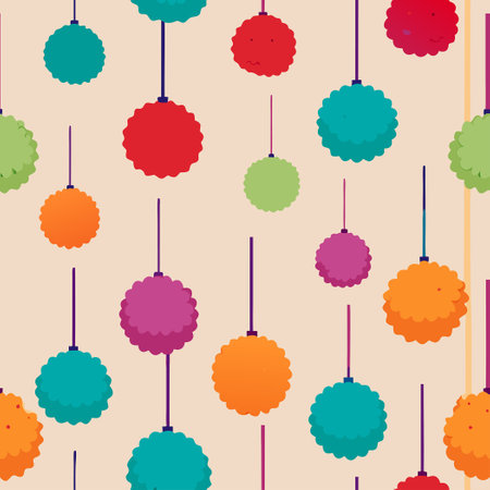Vibrant and Colorful Decorative Hanging Pompoms for a Festive Atmosphereのイラスト素材