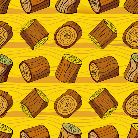 Seamless Pattern of Horizontally Cut Wooden Logs in a Vector Formatのイラスト素材