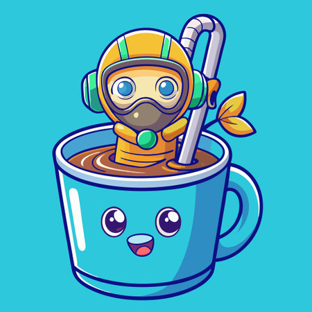 Adorable Diver in a Teacup Cartoon Character Vector Illustration for Fun and Playful Designsのイラスト素材