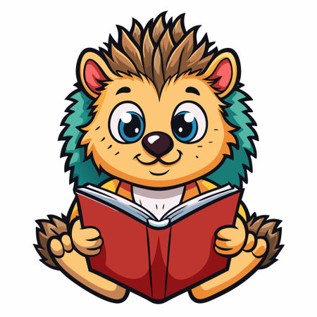 Cute Hedgehog Snuggling Up with a Book for a Cozy Reading Adventureのイラスト素材