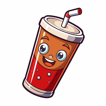 Floating Cartoon Vector Icon Illustration of Refreshing Soda Cola Drinkのイラスト素材