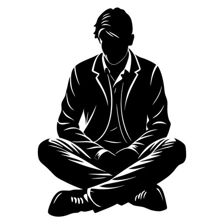 Isolated Silhouette of a Male Figure Seated Against a White Backgroundのイラスト素材