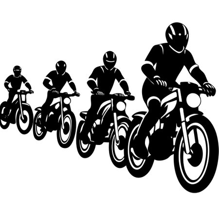 Minimalist Silhouette Bikers Riding in Formationのイラスト素材