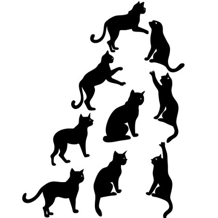 Graceful Feline Ascent: Minimalist Silhouette of Climbing Catsのイラスト素材