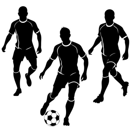 Silhouette of Football Players in Dynamic Poses Collectionのイラスト素材