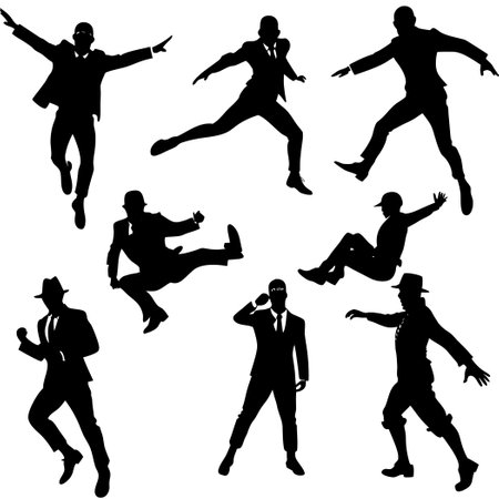 Collection of Minimalistic Silhouettes Depicting an Agent Jumpingのイラスト素材