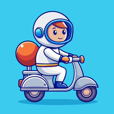 Adorable Astronaut Zipping through Space on a Scooter Vector Iconのイラスト素材