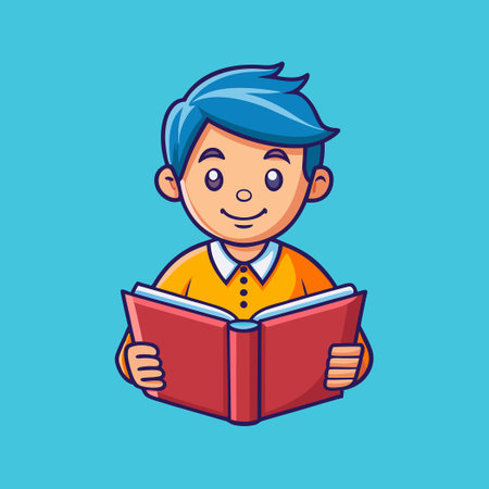 Cartoon Vector Icon Illustration of a Man Reading a Bookのイラスト素材