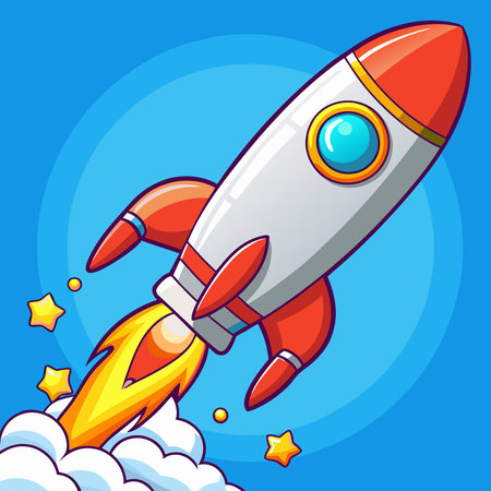 Cartoon Rocket Launching into Space Illustrating Air Travelのイラスト素材