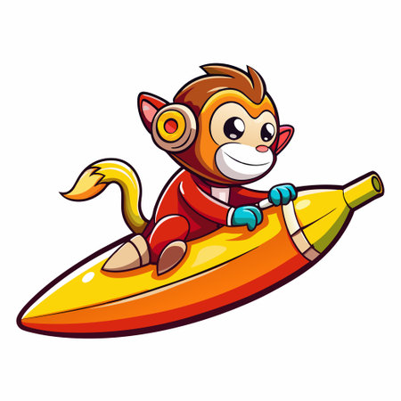 Cute Monkey Zooming Through Space on a Banana Rocketのイラスト素材